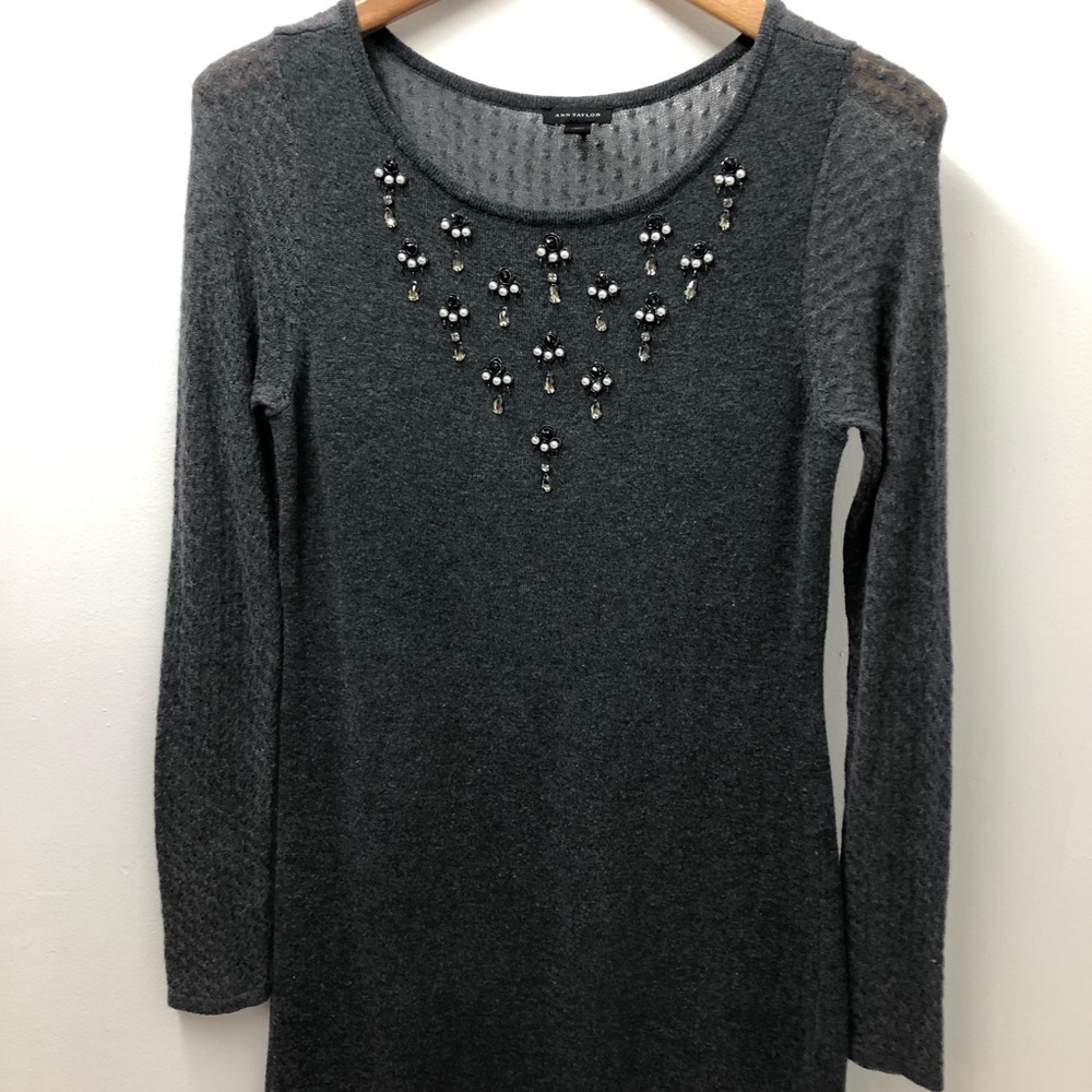 Ann Taylor Wool Blend Gray Sequin Sweater Dress Size S